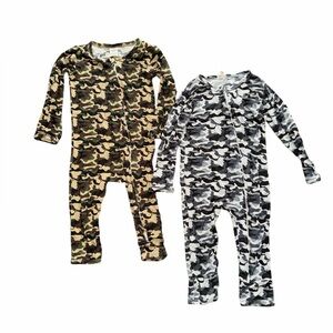 Kids Camouflage Zip Rompers - Green & Gray Camo